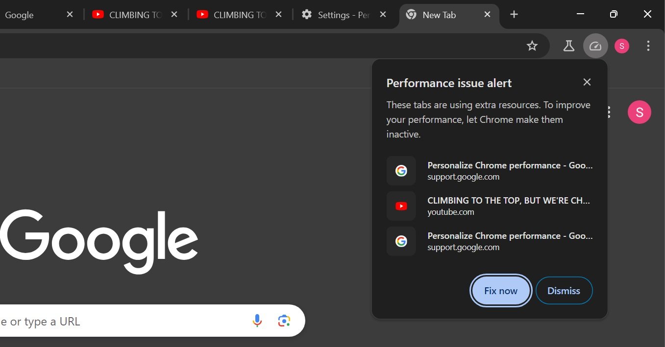 Chrome z ostrzeżeniem o wydajności