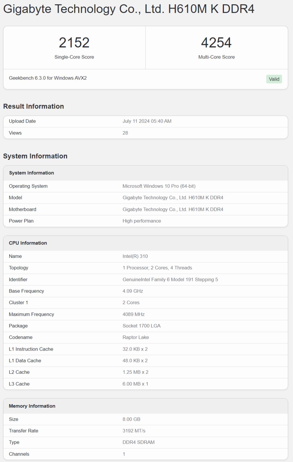 Intel 310 benchmark