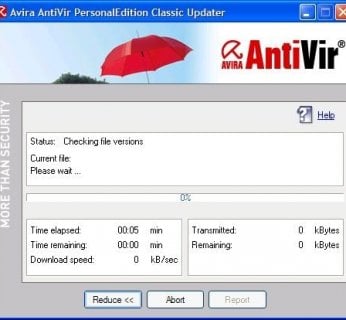 Przeprowadzanie kontroli odbywa się w tle, a okno AntiVir pojawia się tylko podczas uaktualnień.