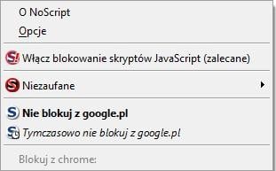 Sam możesz zdecydować, na jakich witrynach skrypty mogą działać.