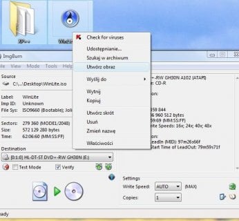 W menu kontekstowym obrazu ISO płyty instalacyjnej XP znajdziemy polecenie umożliwiające wypalenie go w programie ImgBurn.