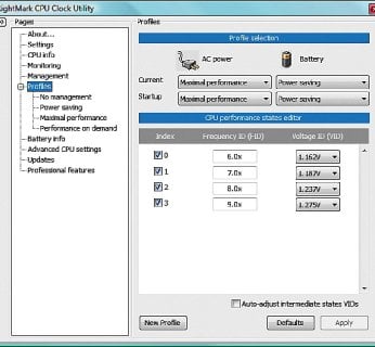 Dzięki temu narzędziu komputer działa oszczędniej. Przy poprawnych ustawieniach również bateria wytrzyma znacznie dłużej. Poprzez obniżenie mnożnika radykalnie zmniejszymy zużycie prądu.