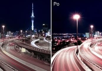 (fot. 13) Po ustawieniu suwaka mniej więcej w 3⁄4 paska nasze latarnie i wieża święcą jaskrawiej , a drogi wydają się być lepiej oświetlone.