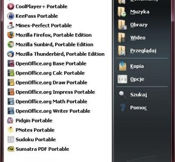 PortableApps Suite to doskonale zorganizowany i łatwy w konfiguracji zbiór przenośnych aplikacji wraz z wygodnym menu. Stworzono do niego dziesiątki bezpłatnych programów, udostępnianych na stronie www.portableapps.com. Wybraną aplikację dodajemy do menu, klikając odpowiednią opcję w PortableApps Suite. Ważnym dodatkiem jest łatwy w obsłudze system tworzenia kopii zapasowej.