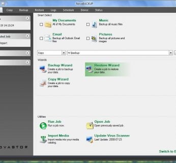 NovaBackup oferuje wiele różnych kreatorów, które mogą być bardzo pomocne podczas konfiguracji kopii zapasowej.