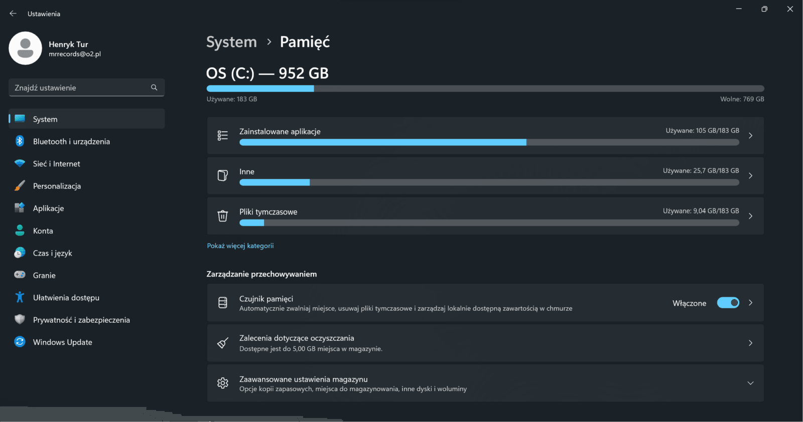 Windows 11 Czujnik Pamięci