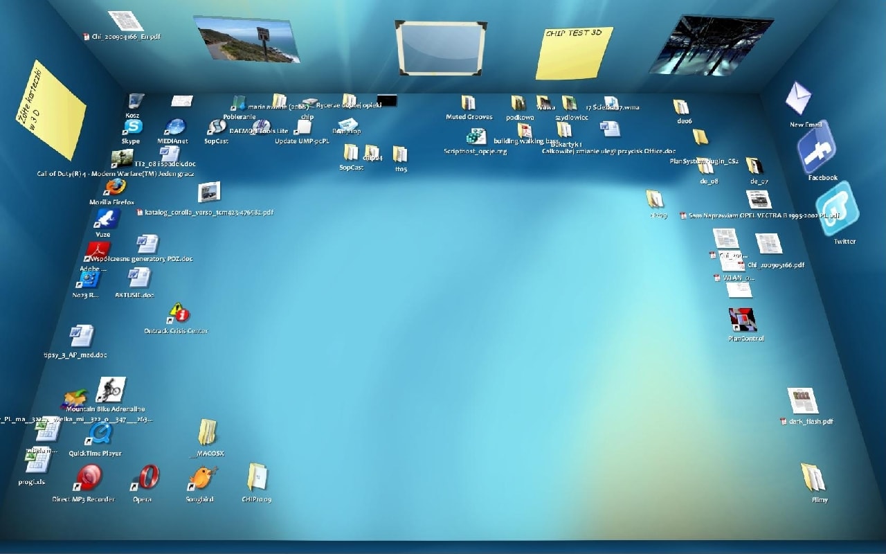 BumpTop dodaje do Pulpitu boczne ścianki i wzbogaca go o liczne praktyczne funkcje, na przykład